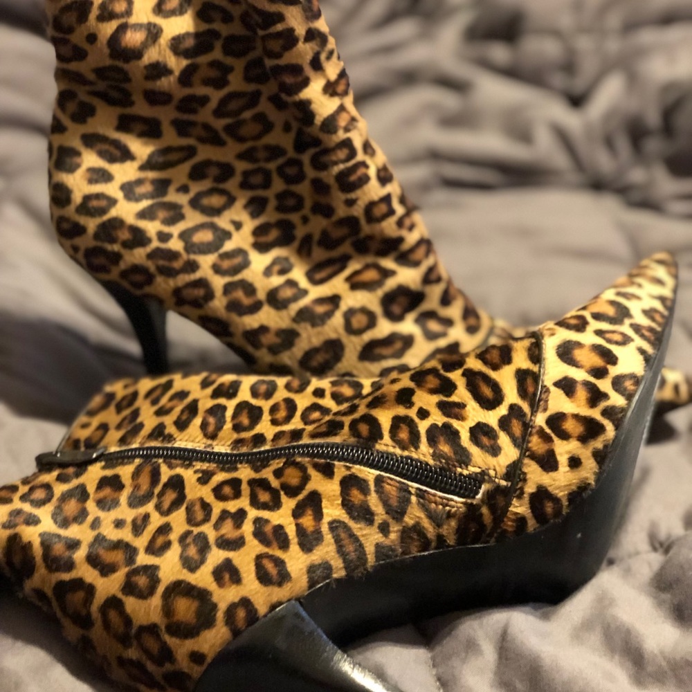Joy & Peace leather leopard fur ankle booties